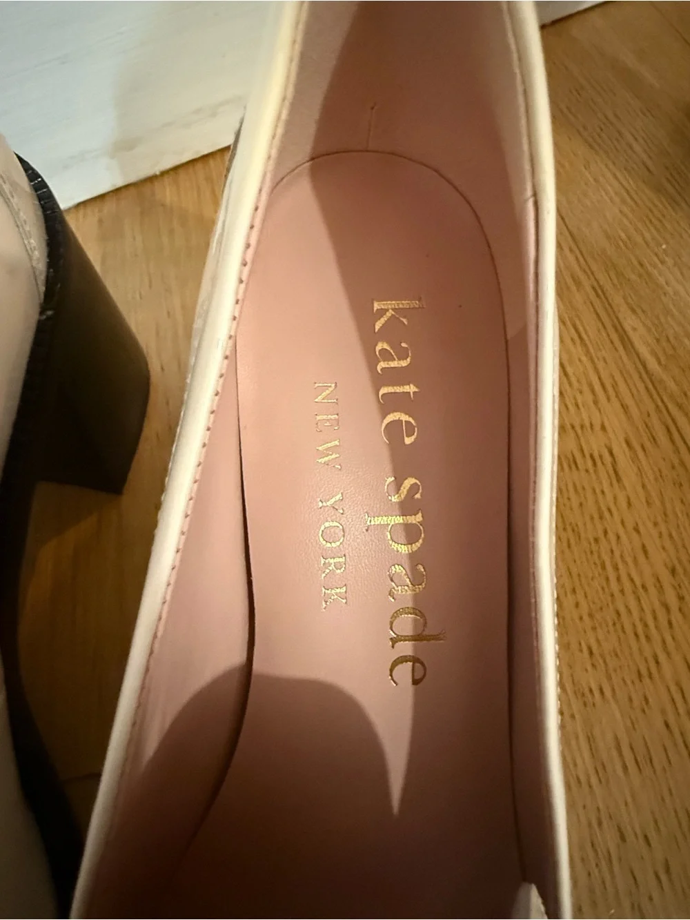 Kate Spade White Patent Leather Lori Heeled Loafer Pump size 7.5